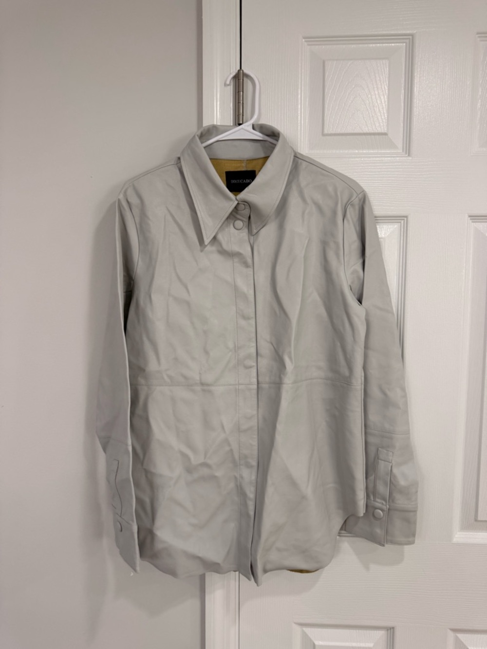 NWOT Dolce Cabo Faux Leather Light Gray Button-Down Shirt
